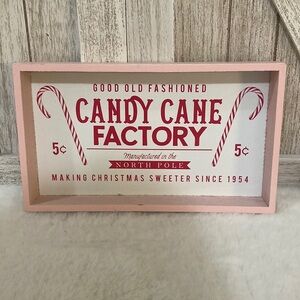 Target BP 2019 Christmas Tabletop Candy Cane Factory Sign with Pink Frame